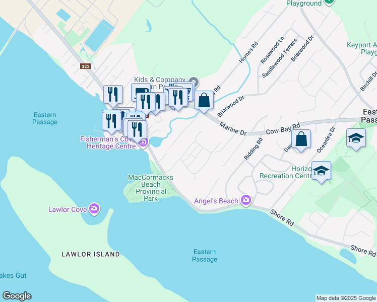map of restaurants, bars, coffee shops, grocery stores, and more near 67 Sailors Trail in Eastern Passage