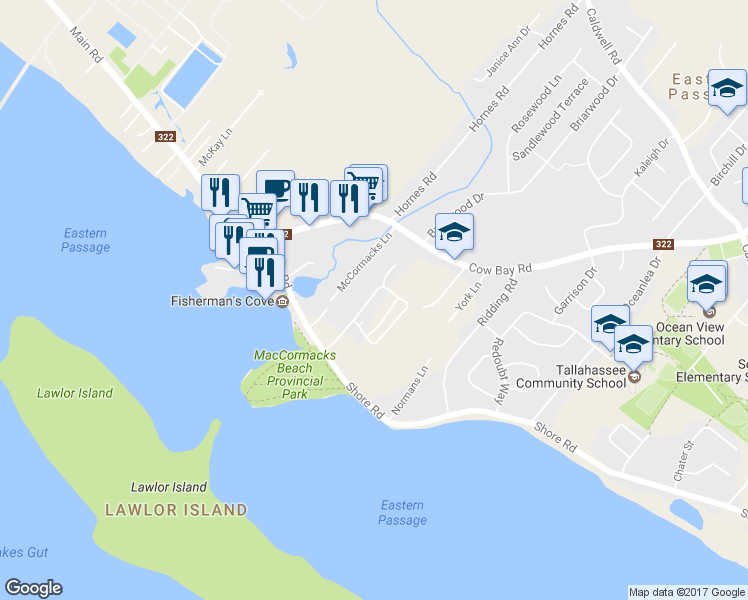 map of restaurants, bars, coffee shops, grocery stores, and more near 75 Sailors Trail in Eastern Passage
