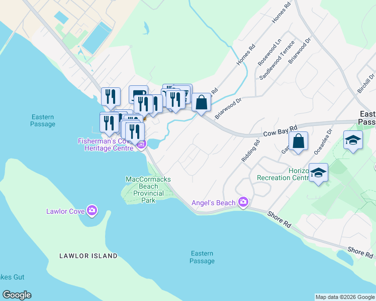 map of restaurants, bars, coffee shops, grocery stores, and more near 75 Sailors Trail in Eastern Passage