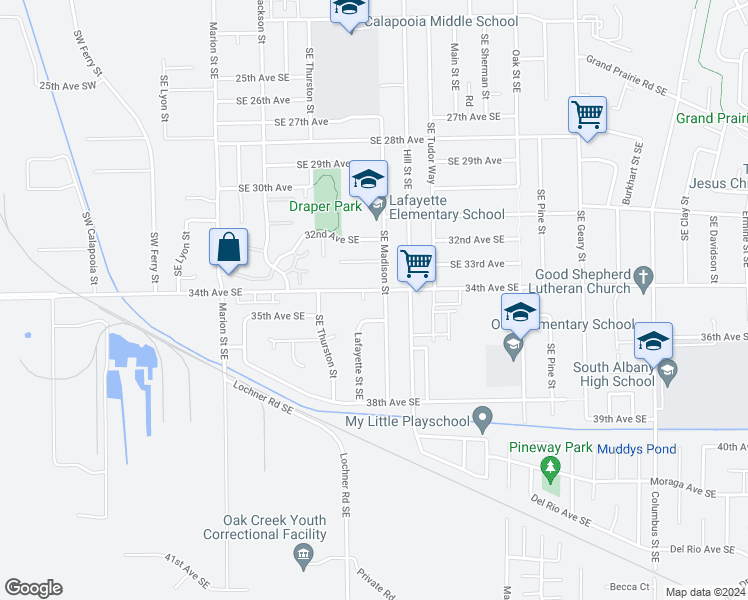 map of restaurants, bars, coffee shops, grocery stores, and more near 844 34th Avenue Southeast in Albany