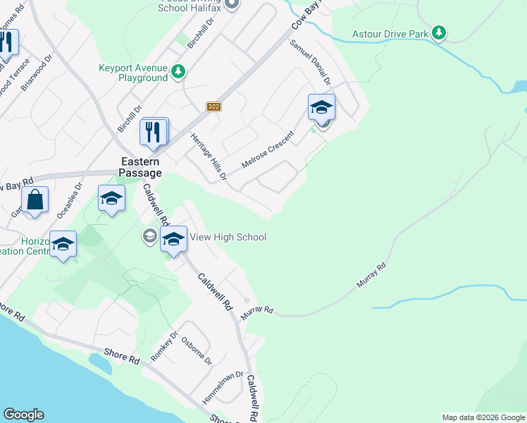 map of restaurants, bars, coffee shops, grocery stores, and more near 127 Heritage Hills Drive in Eastern Passage