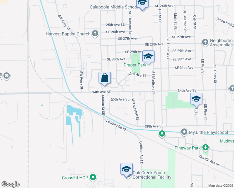 map of restaurants, bars, coffee shops, grocery stores, and more near 516 34th Avenue Southeast in Albany