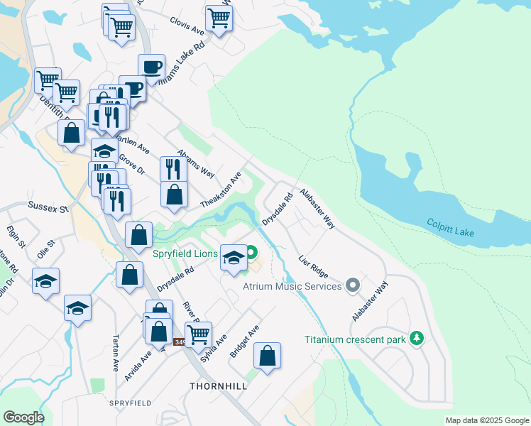 map of restaurants, bars, coffee shops, grocery stores, and more near 10 Katrina Crescent in Halifax