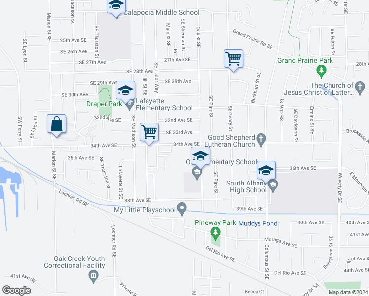 map of restaurants, bars, coffee shops, grocery stores, and more near 1306 34th Avenue Southeast in Albany