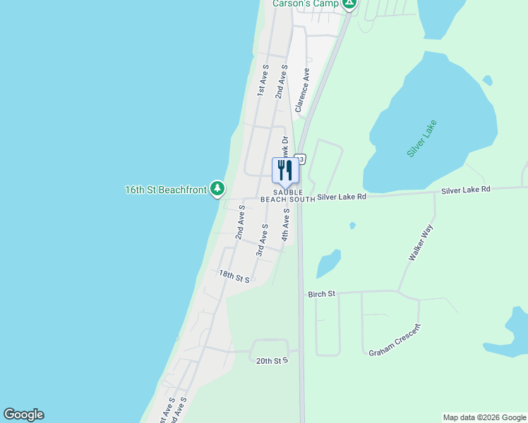 map of restaurants, bars, coffee shops, grocery stores, and more near 7 3rd Avenue South in Sauble Beach