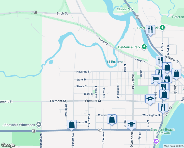 map of restaurants, bars, coffee shops, grocery stores, and more near 315 Parker Avenue in Algoma