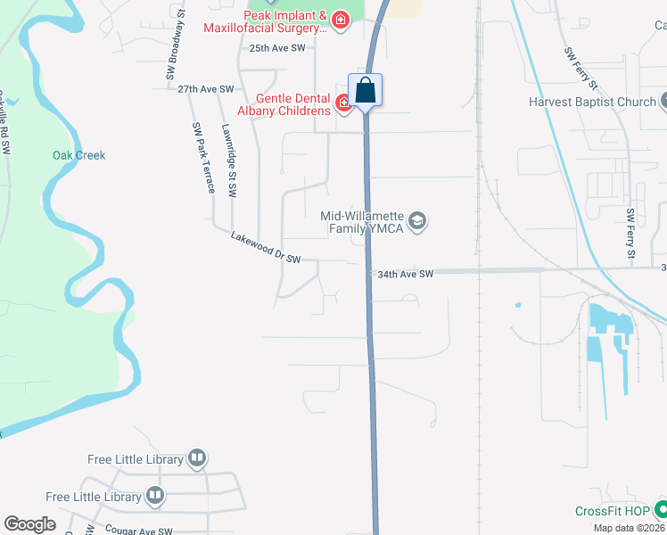 map of restaurants, bars, coffee shops, grocery stores, and more near 1020 Lakewood Drive Southwest in Albany