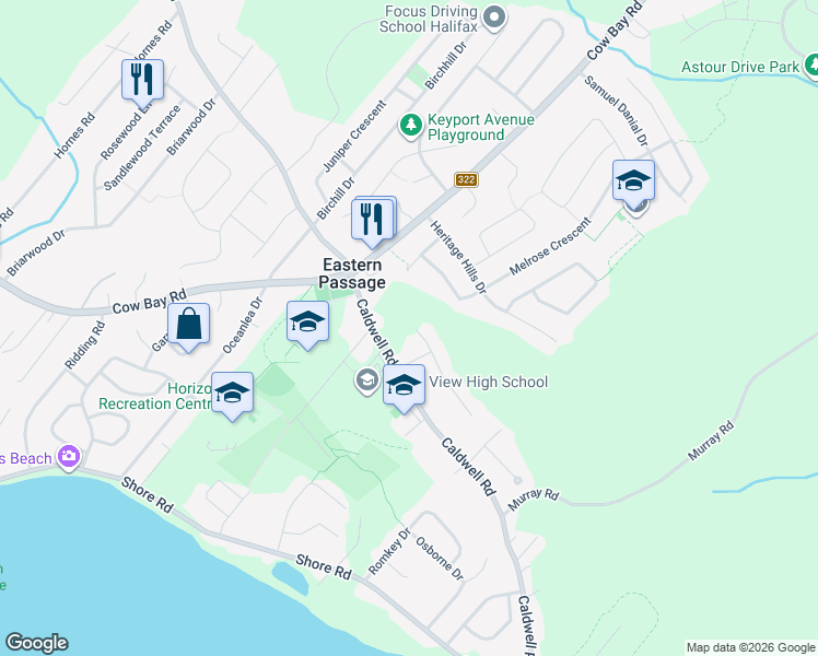 map of restaurants, bars, coffee shops, grocery stores, and more near 20 Shamrock Court in Eastern Passage
