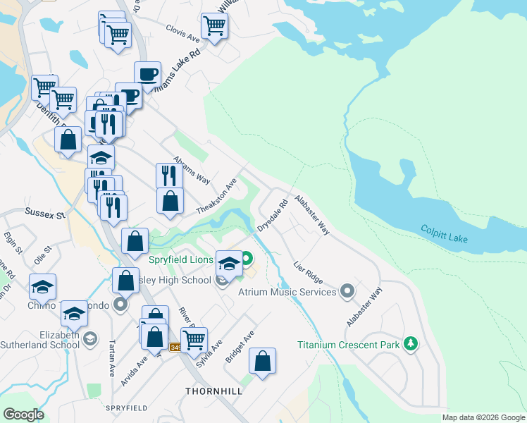 map of restaurants, bars, coffee shops, grocery stores, and more near 10 Katrina Crescent in Halifax