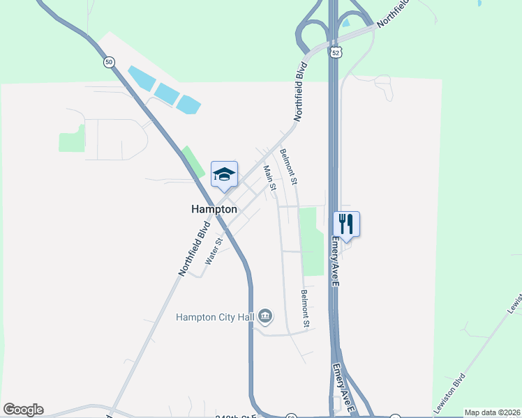 map of restaurants, bars, coffee shops, grocery stores, and more near 23345 Main Street in Hampton