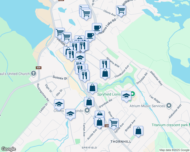 map of restaurants, bars, coffee shops, grocery stores, and more near 23 Levis Street in Halifax