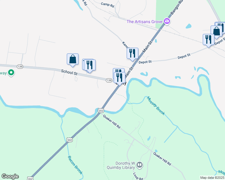map of restaurants, bars, coffee shops, grocery stores, and more near 80 Main Street in Unity