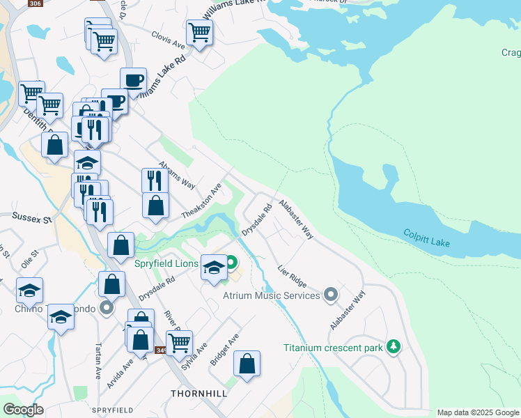 map of restaurants, bars, coffee shops, grocery stores, and more near 222 Drysdale Road in Halifax