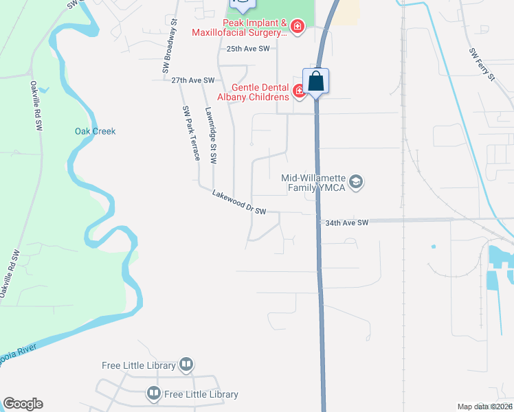 map of restaurants, bars, coffee shops, grocery stores, and more near 1124 Lakewood Drive Southwest in Albany