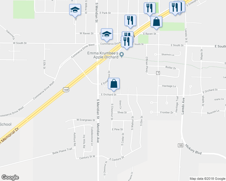 map of restaurants, bars, coffee shops, grocery stores, and more near 268 East Orchard Street in Belle Plaine