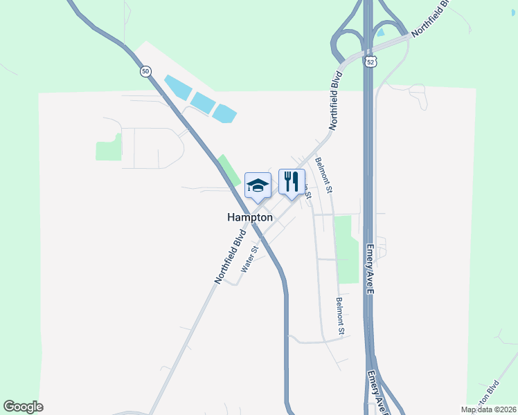 map of restaurants, bars, coffee shops, grocery stores, and more near 23335 Northfield Boulevard in Hampton