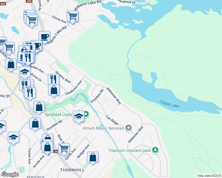 map of restaurants, bars, coffee shops, grocery stores, and more near 16 Alabaster Way in Halifax