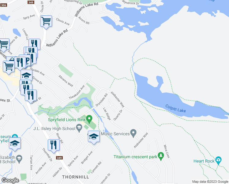 map of restaurants, bars, coffee shops, grocery stores, and more near 16 Alabaster Way in Halifax