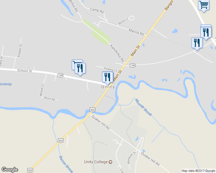 map of restaurants, bars, coffee shops, grocery stores, and more near in Unity