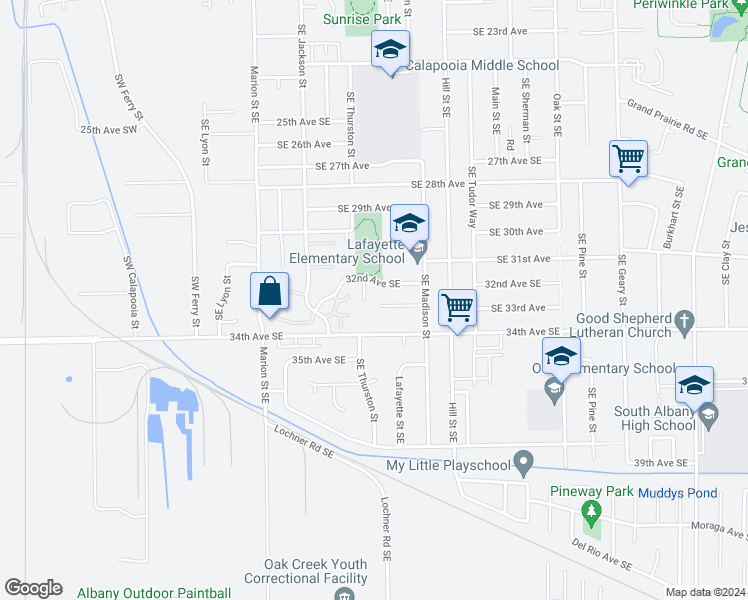 map of restaurants, bars, coffee shops, grocery stores, and more near 742 32nd Avenue Southeast in Albany