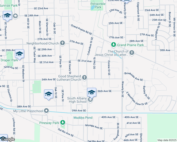 map of restaurants, bars, coffee shops, grocery stores, and more near 3209 Southeast Columbus Street in Albany