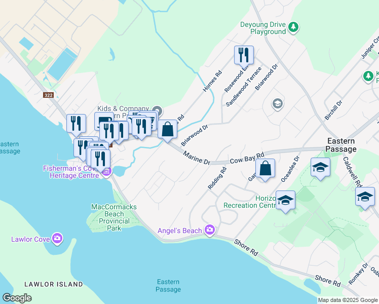 map of restaurants, bars, coffee shops, grocery stores, and more near 144 Cow Bay Road in Eastern Passage