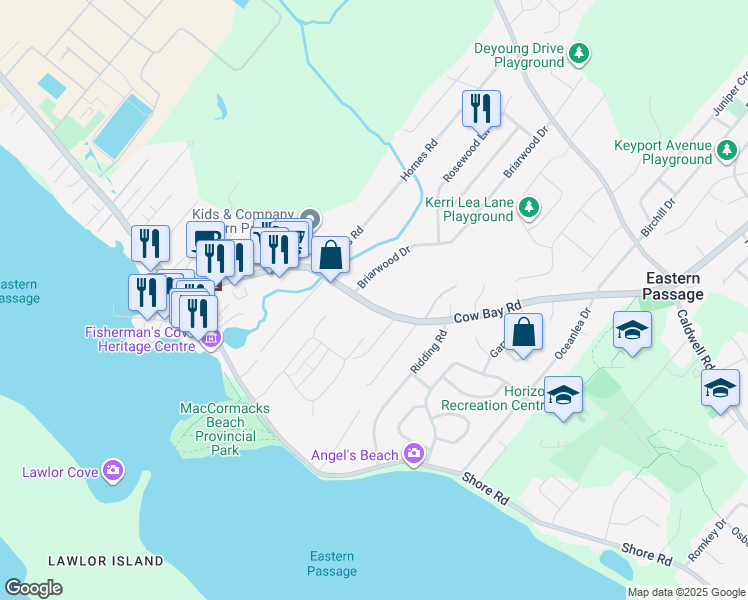 map of restaurants, bars, coffee shops, grocery stores, and more near 144 Cow Bay Road in Eastern Passage