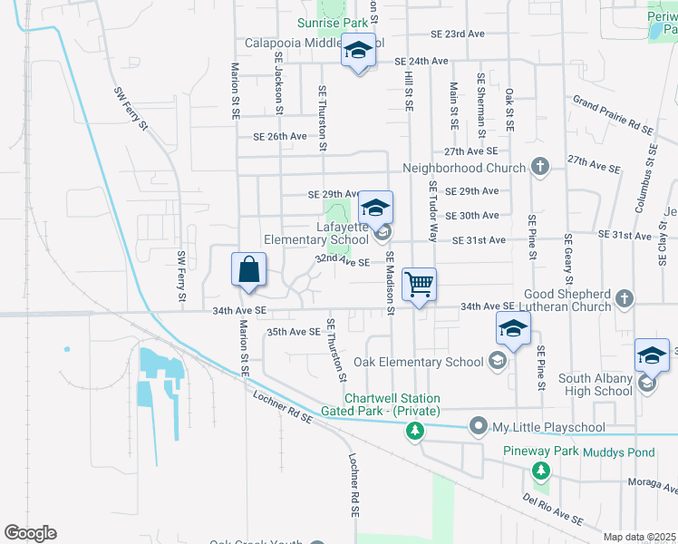 map of restaurants, bars, coffee shops, grocery stores, and more near 802 32nd Avenue Southeast in Albany