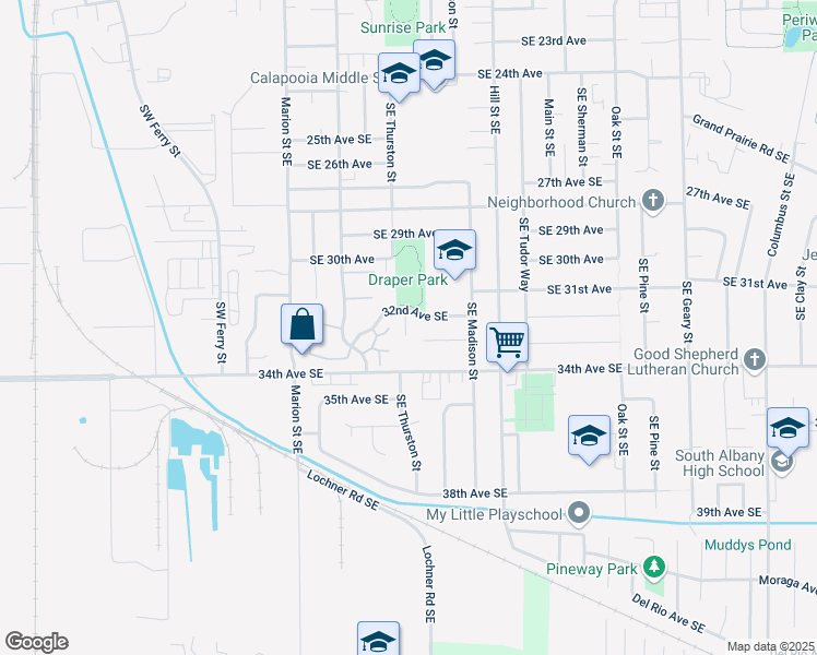 map of restaurants, bars, coffee shops, grocery stores, and more near 802 32nd Avenue Southeast in Albany
