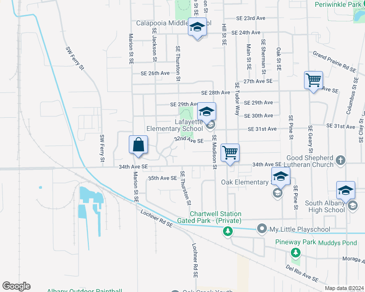 map of restaurants, bars, coffee shops, grocery stores, and more near 674 32nd Avenue Southeast in Albany