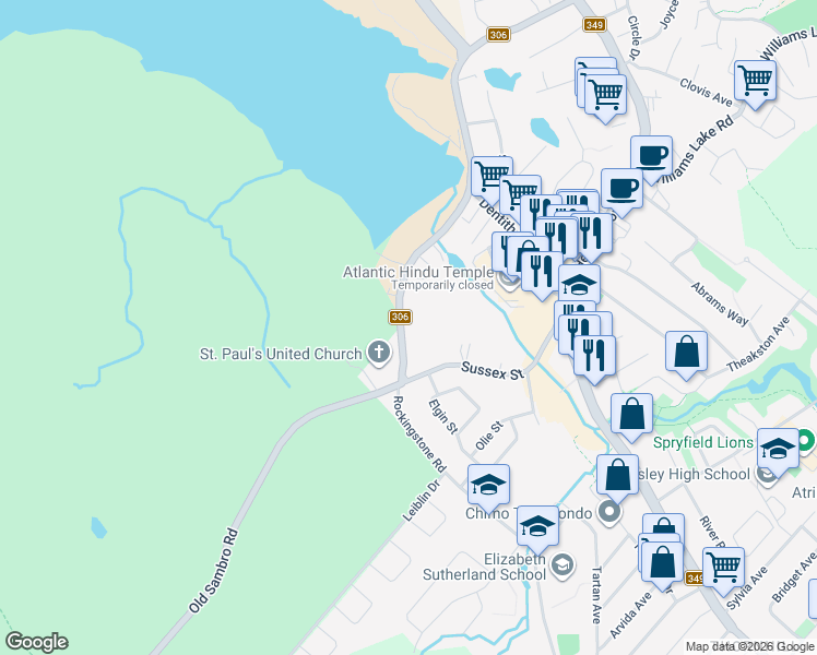 map of restaurants, bars, coffee shops, grocery stores, and more near 154 Nova Scotia 306 in Halifax