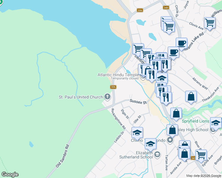 map of restaurants, bars, coffee shops, grocery stores, and more near 155 Old Sambro Road in Halifax