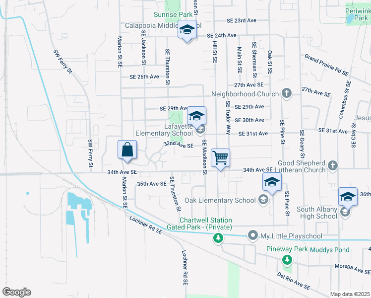 map of restaurants, bars, coffee shops, grocery stores, and more near 802 32nd Ave SE in Albany