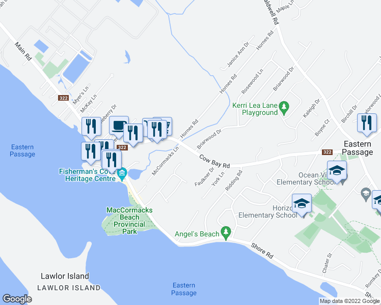 map of restaurants, bars, coffee shops, grocery stores, and more near 121 Cow Bay Road in Eastern Passage