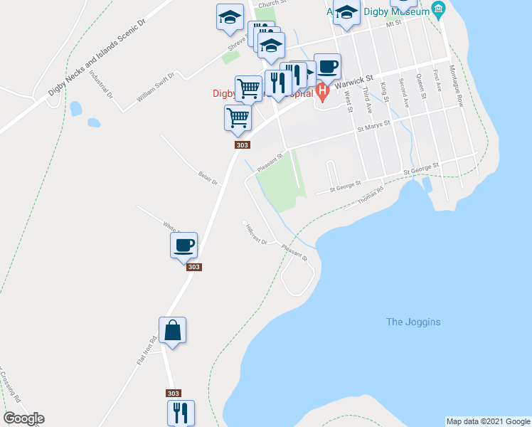 map of restaurants, bars, coffee shops, grocery stores, and more near 35 Pleasant Street in Digby