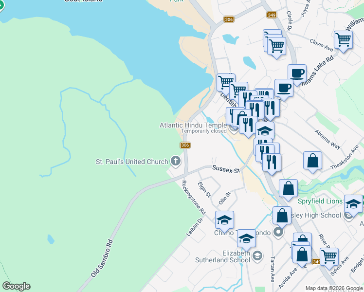 map of restaurants, bars, coffee shops, grocery stores, and more near 154 Nova Scotia 306 in Halifax