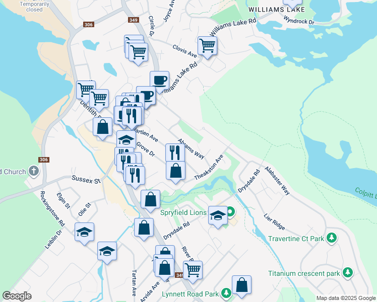 map of restaurants, bars, coffee shops, grocery stores, and more near 78 Abrams Way in Halifax