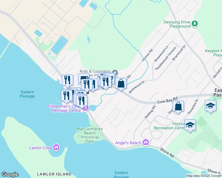 map of restaurants, bars, coffee shops, grocery stores, and more near 87 Cow Bay Road in Eastern Passage