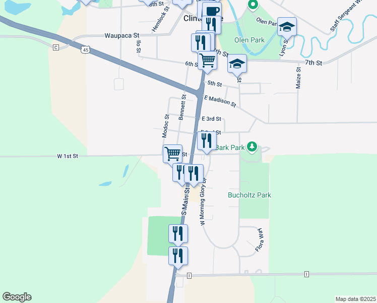 map of restaurants, bars, coffee shops, grocery stores, and more near 251 Bennett Street in Clintonville