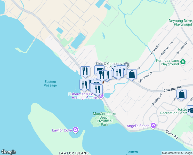 map of restaurants, bars, coffee shops, grocery stores, and more near 20 Silvers Lane in Eastern Passage