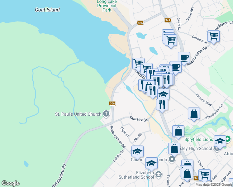map of restaurants, bars, coffee shops, grocery stores, and more near 138 Old Sambro Road in Halifax
