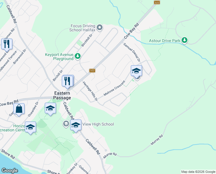 map of restaurants, bars, coffee shops, grocery stores, and more near 59 Serop Crescent in Eastern Passage
