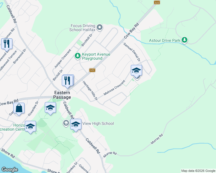 map of restaurants, bars, coffee shops, grocery stores, and more near 59 Serop Crescent in Eastern Passage