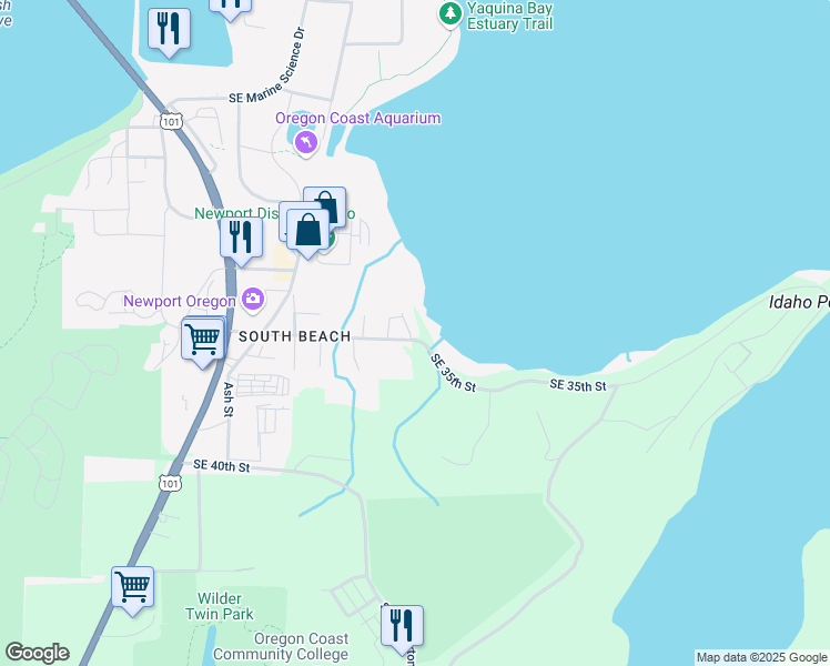 map of restaurants, bars, coffee shops, grocery stores, and more near 475 Southeast 35th Street in Newport
