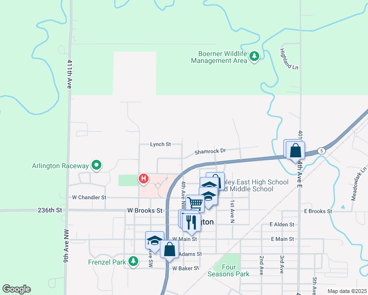 map of restaurants, bars, coffee shops, grocery stores, and more near in Arlington