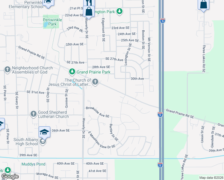 map of restaurants, bars, coffee shops, grocery stores, and more near 3016 Grand Prairie Road Southeast in Albany