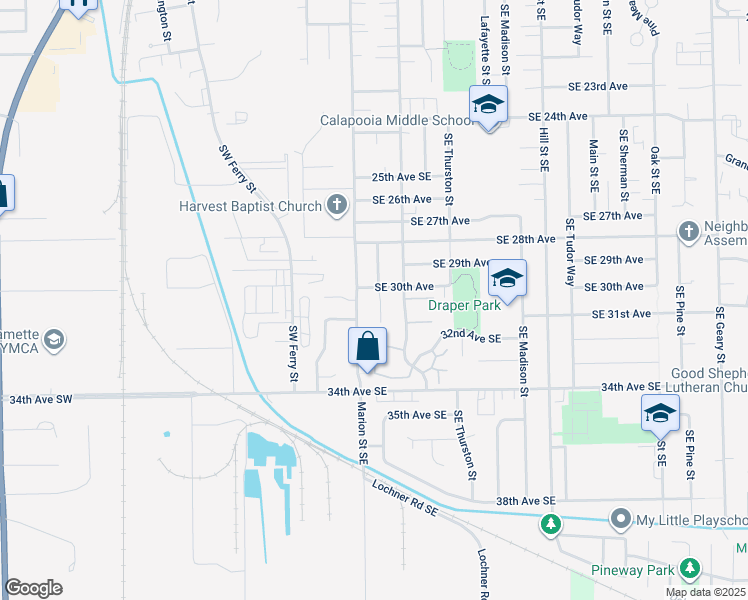 map of restaurants, bars, coffee shops, grocery stores, and more near 3036 Southeast Railroad Street in Albany