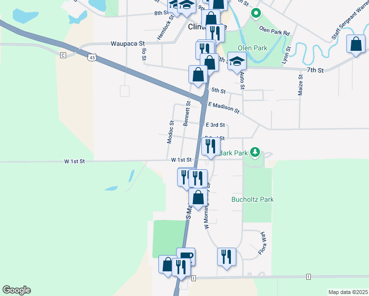 map of restaurants, bars, coffee shops, grocery stores, and more near 251 Bennett Street in Clintonville
