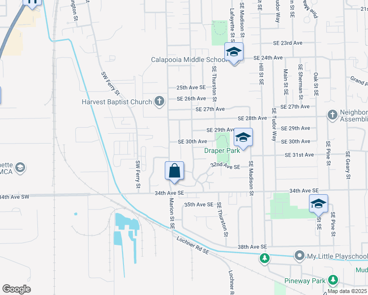 map of restaurants, bars, coffee shops, grocery stores, and more near 3037 Southeast Railroad Street in Albany