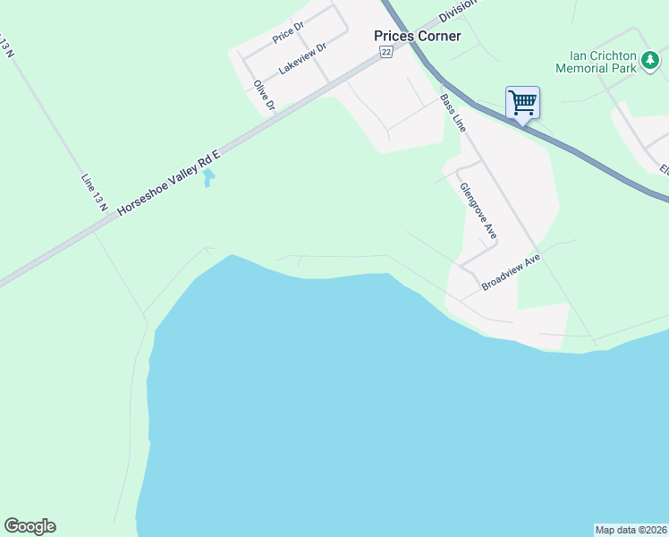 map of restaurants, bars, coffee shops, grocery stores, and more near 22 Ward Avenue in Orillia